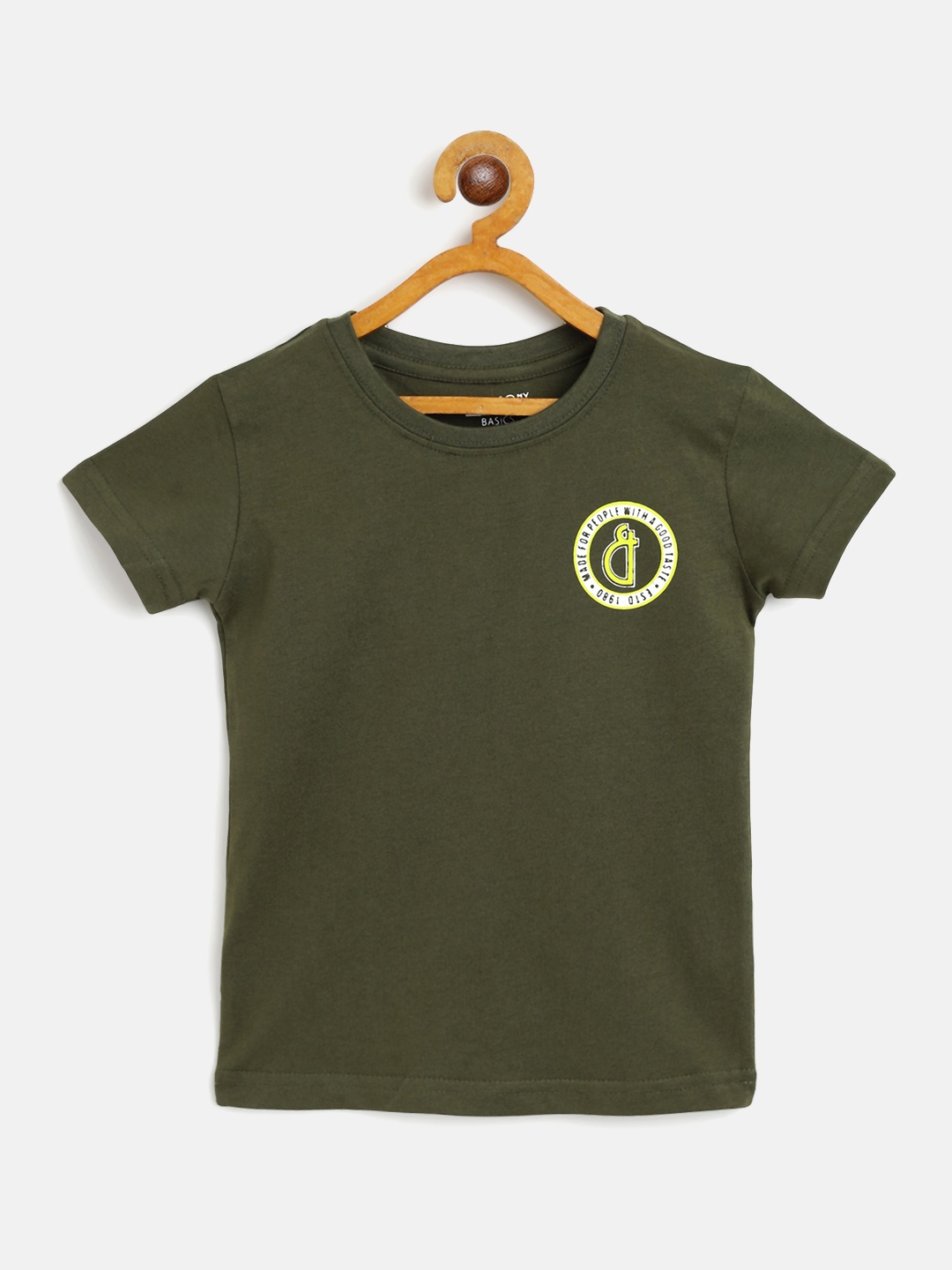 

Gini and Jony Boys Olive Green Solid Cotton T-shirt