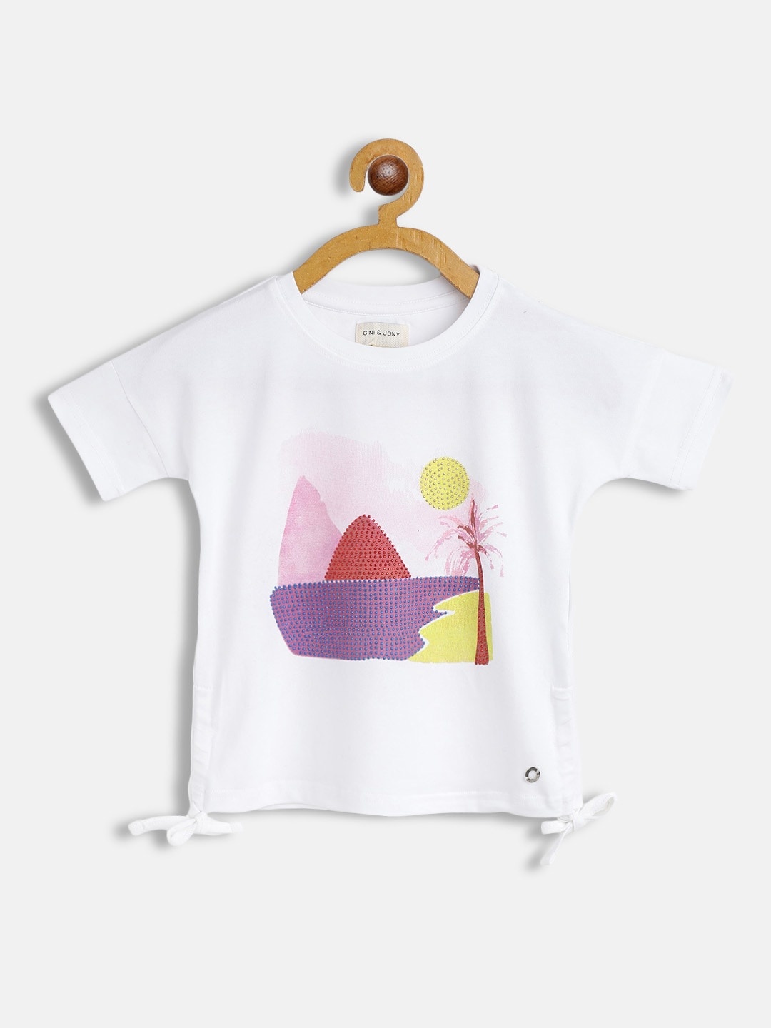 

Gini and Jony Girls White & Pink Printed Top