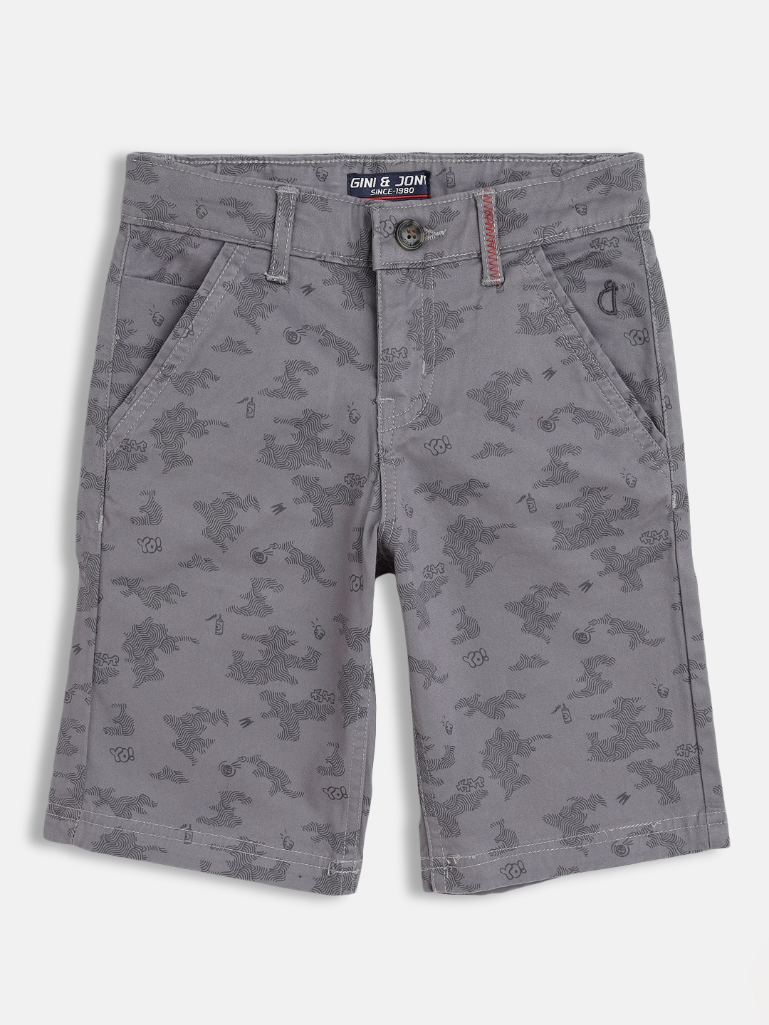 

Gini and Jony Boys Grey Graphic Print Mid-rise Chino Shorts