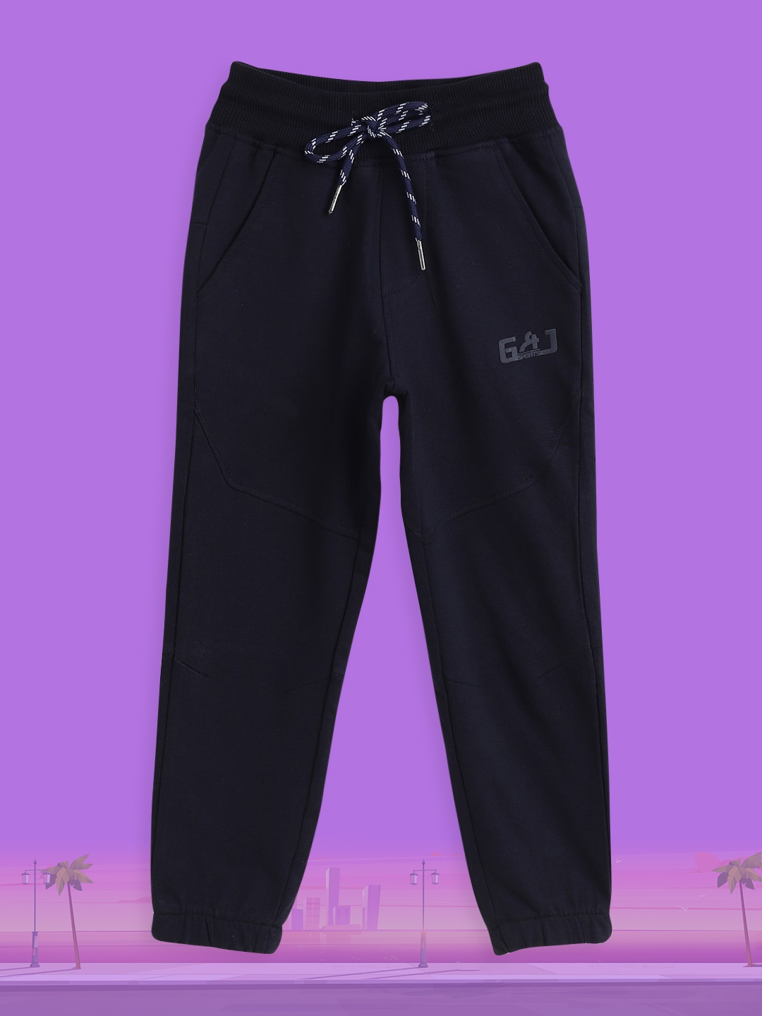 

Gini and Jony Boys Navy Blue Solid Cotton Joggers