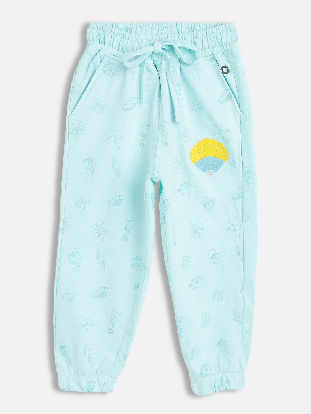 

Gini and Jony Girls Blue Printed Cotton Joggers