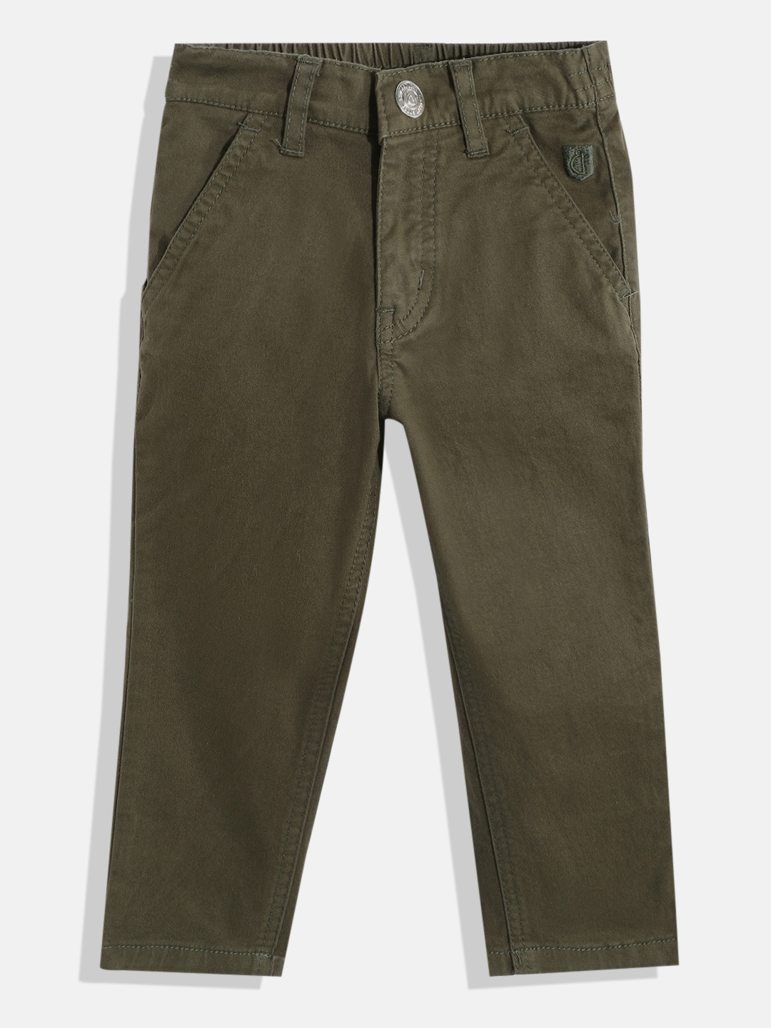 

Gini and Jony Boys Olive Green Solid Pure Cotton Regular Trousers