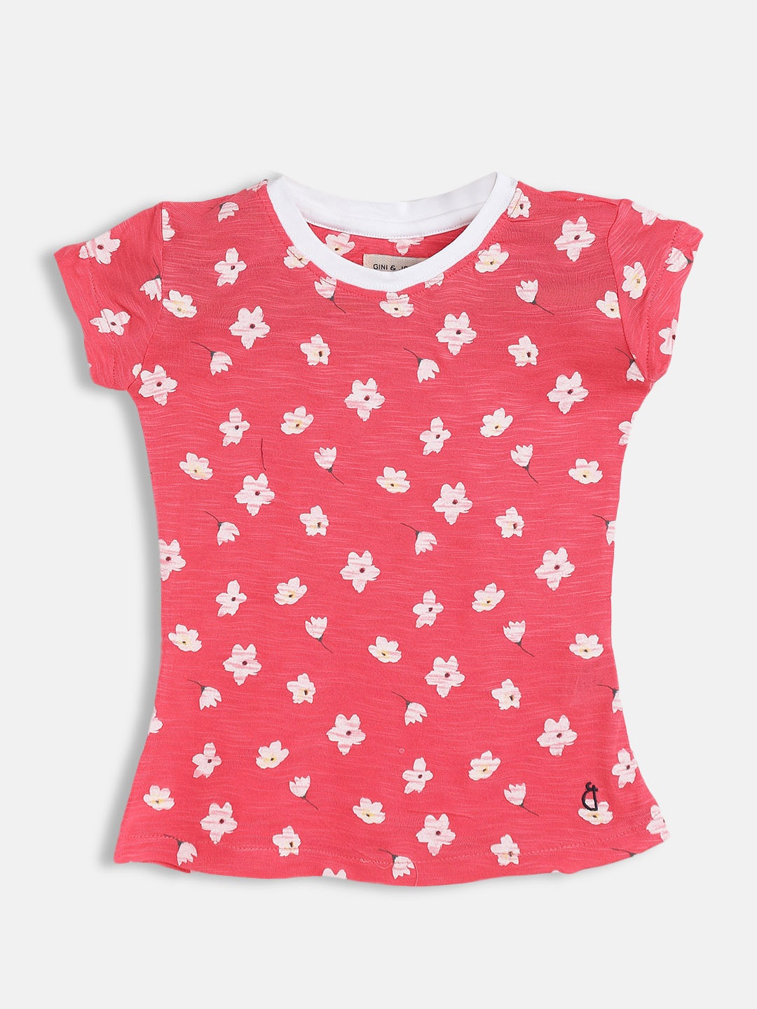 

Gini and Jony Girls Pink & White Floral Printed T-shirt