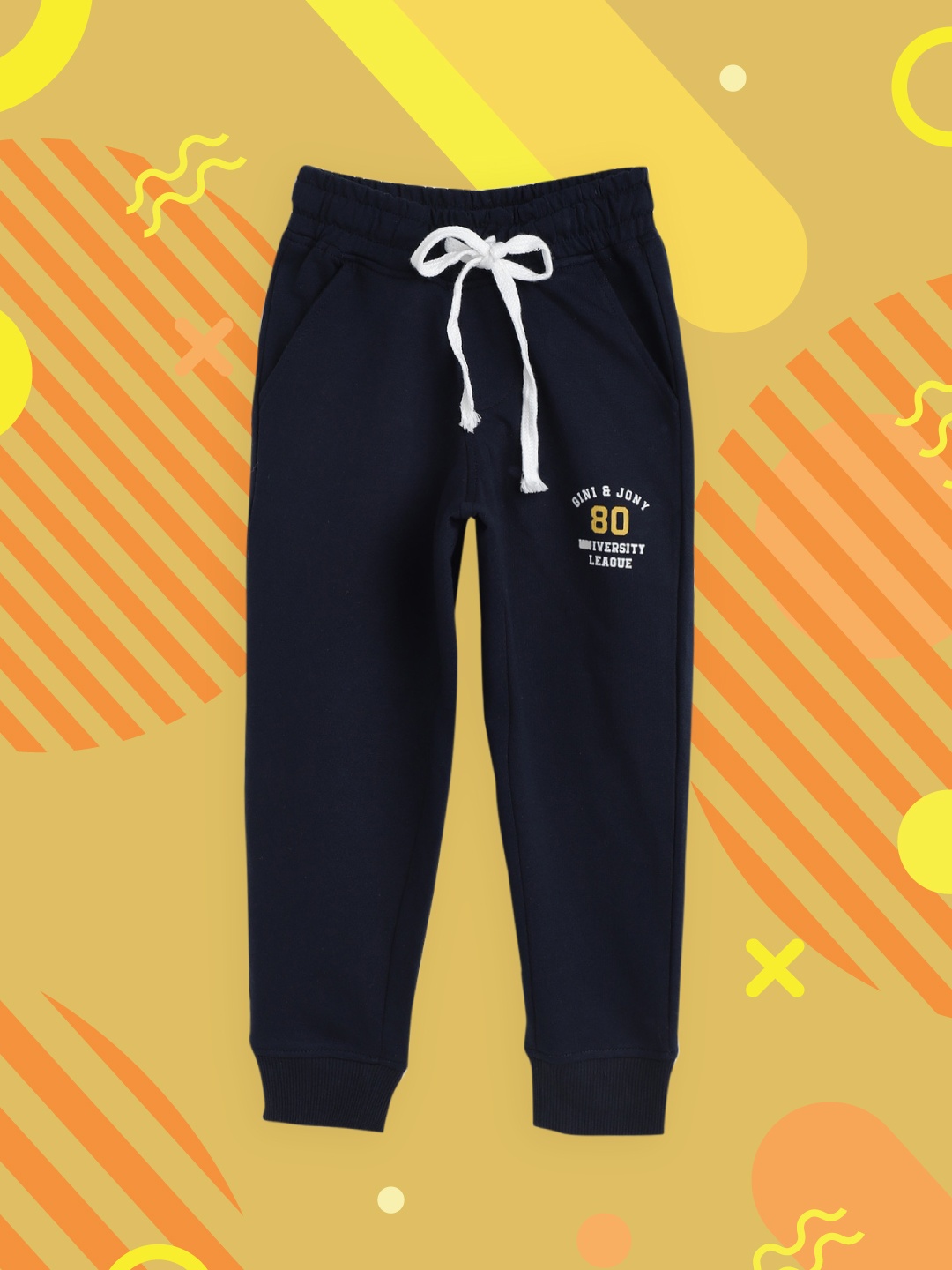 

Gini and Jony Boys Navy Blue Solid Cotton Joggers