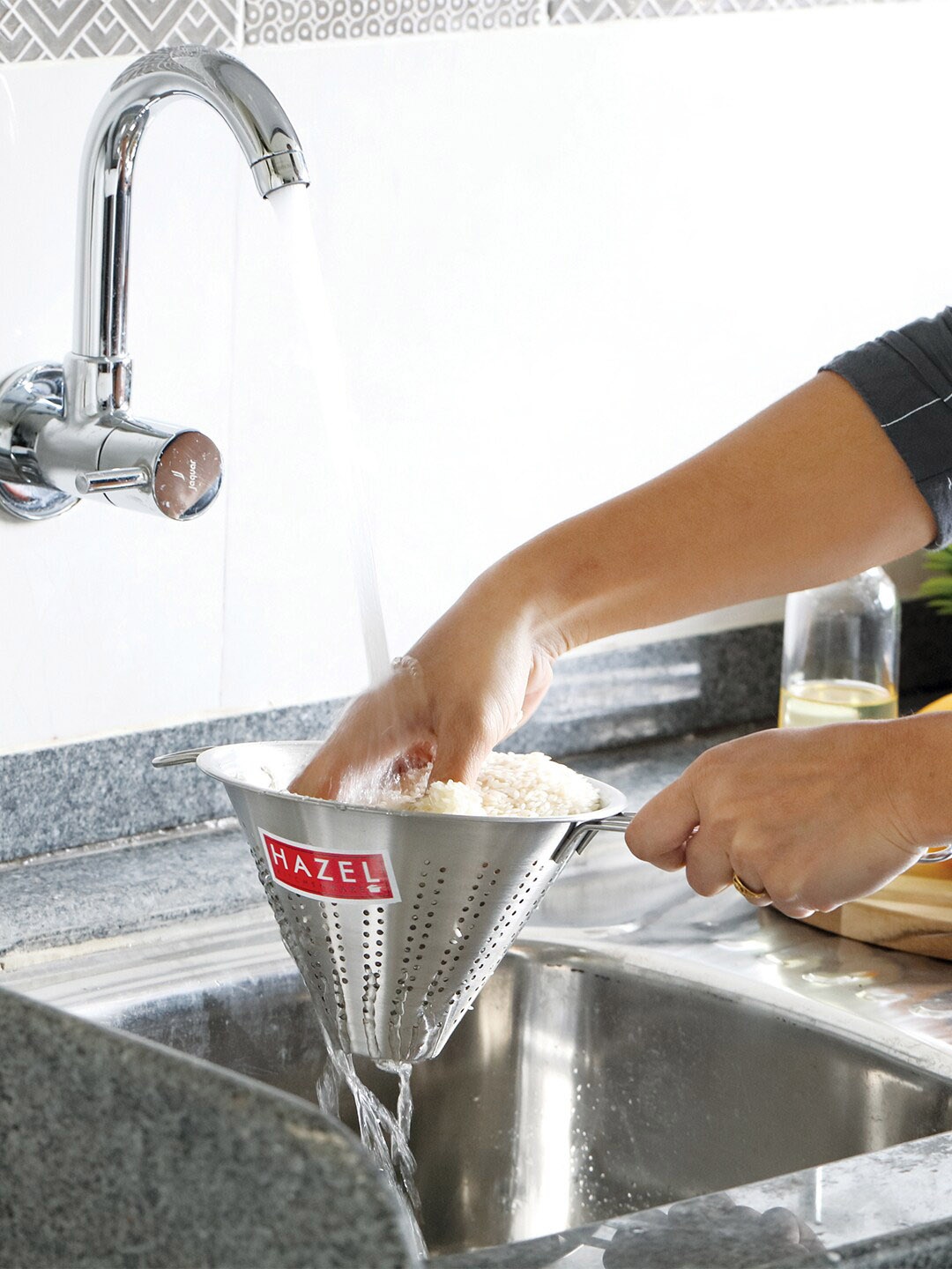 

HAZEL Silver-Toned Solid Stainless Steel Rice Strainer