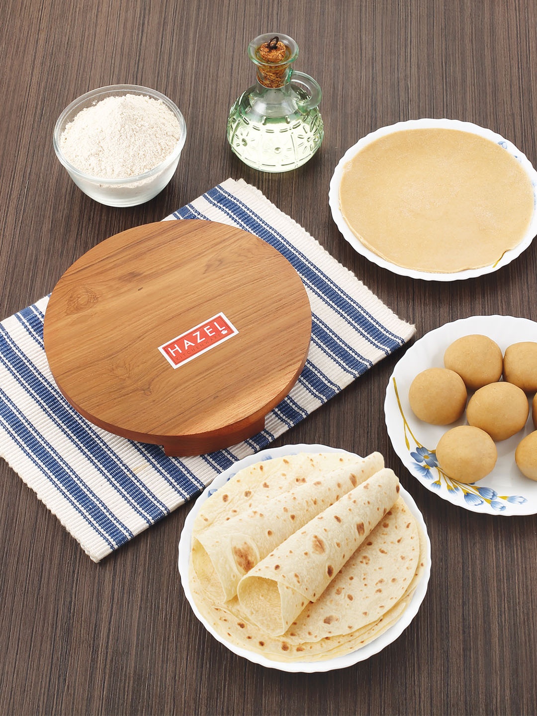 

HAZEL Brown Wooden Chakla Roti Maker With Roller