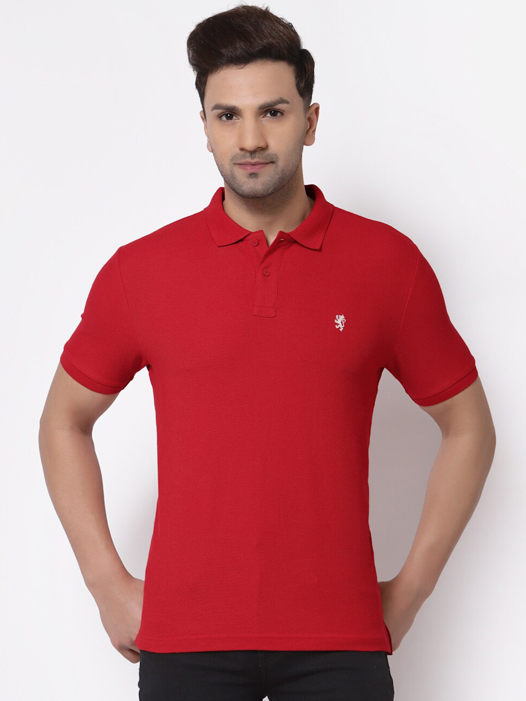 

Red Tape Men Red Polo Collar Cotton T-shirt