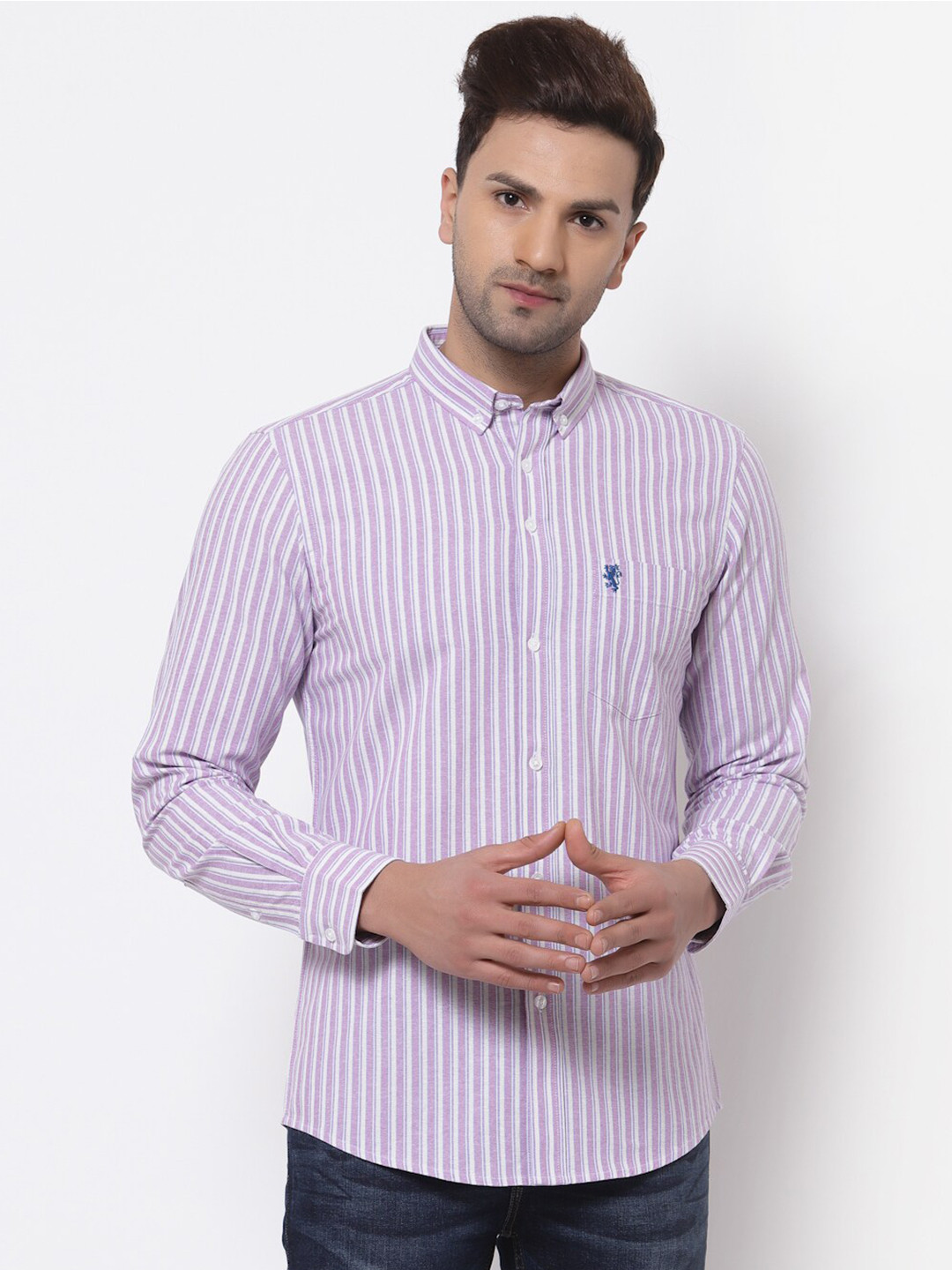 

Red Tape Men Mauve & White Striped Pure Cotton Casual Shirt