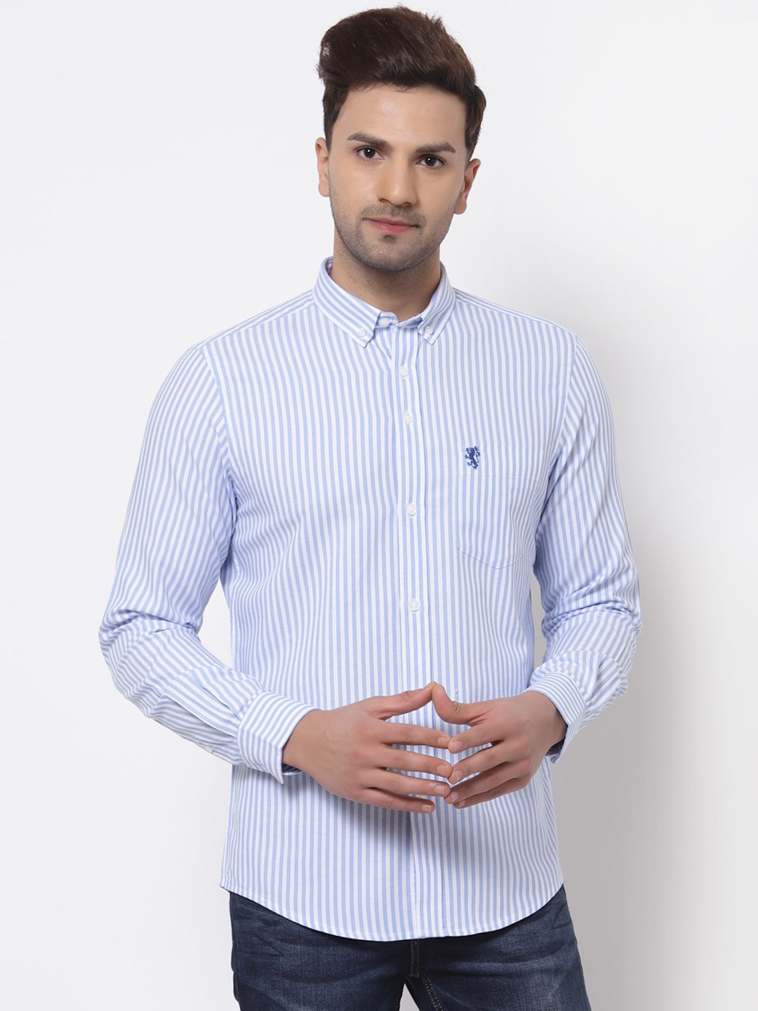 

Red Tape Men Blue Striped Cotton Casual Shirt