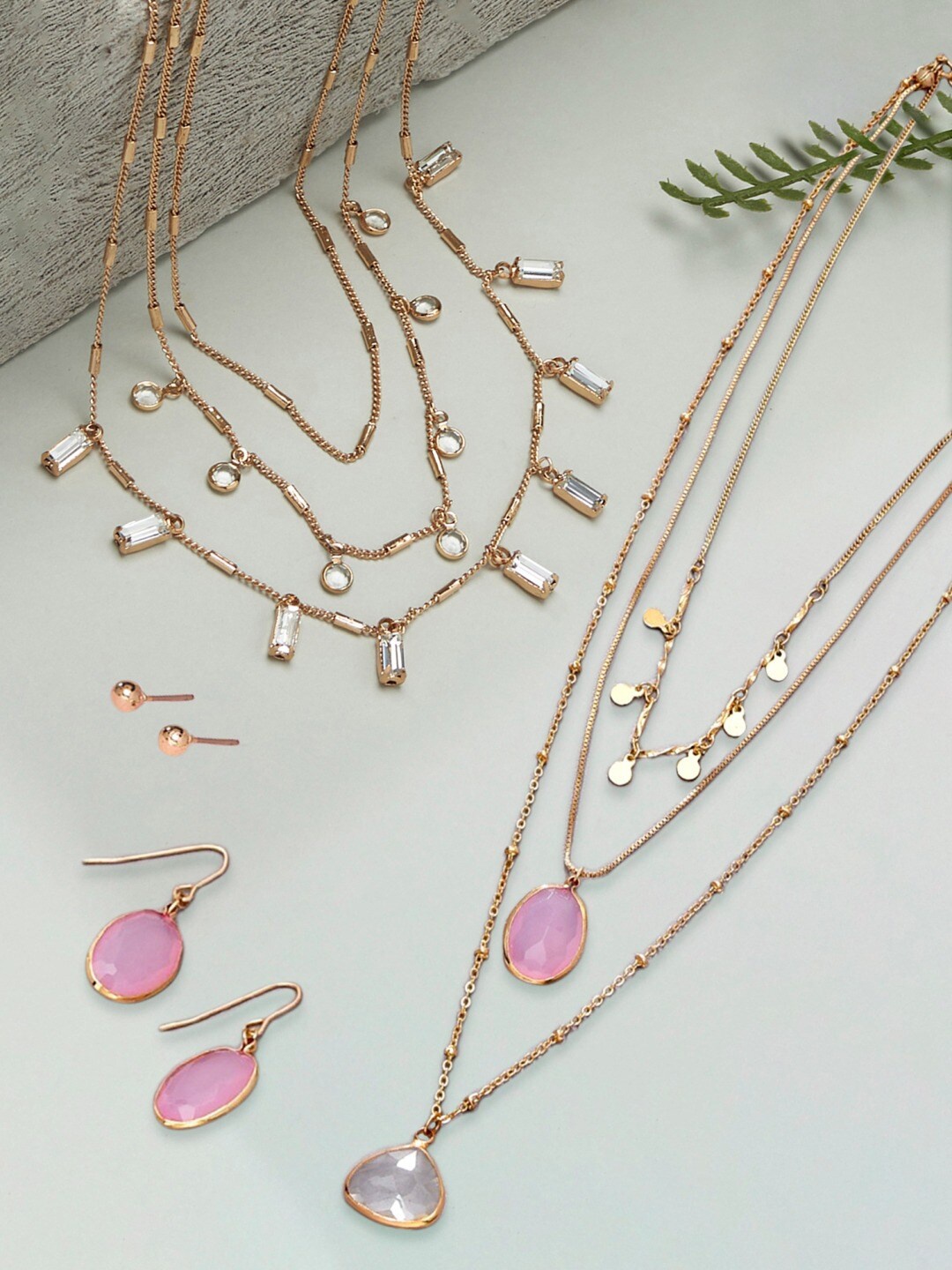 

AMI Set of 2 Gold-Toned & Pink Gold-Plated Layered Chain
