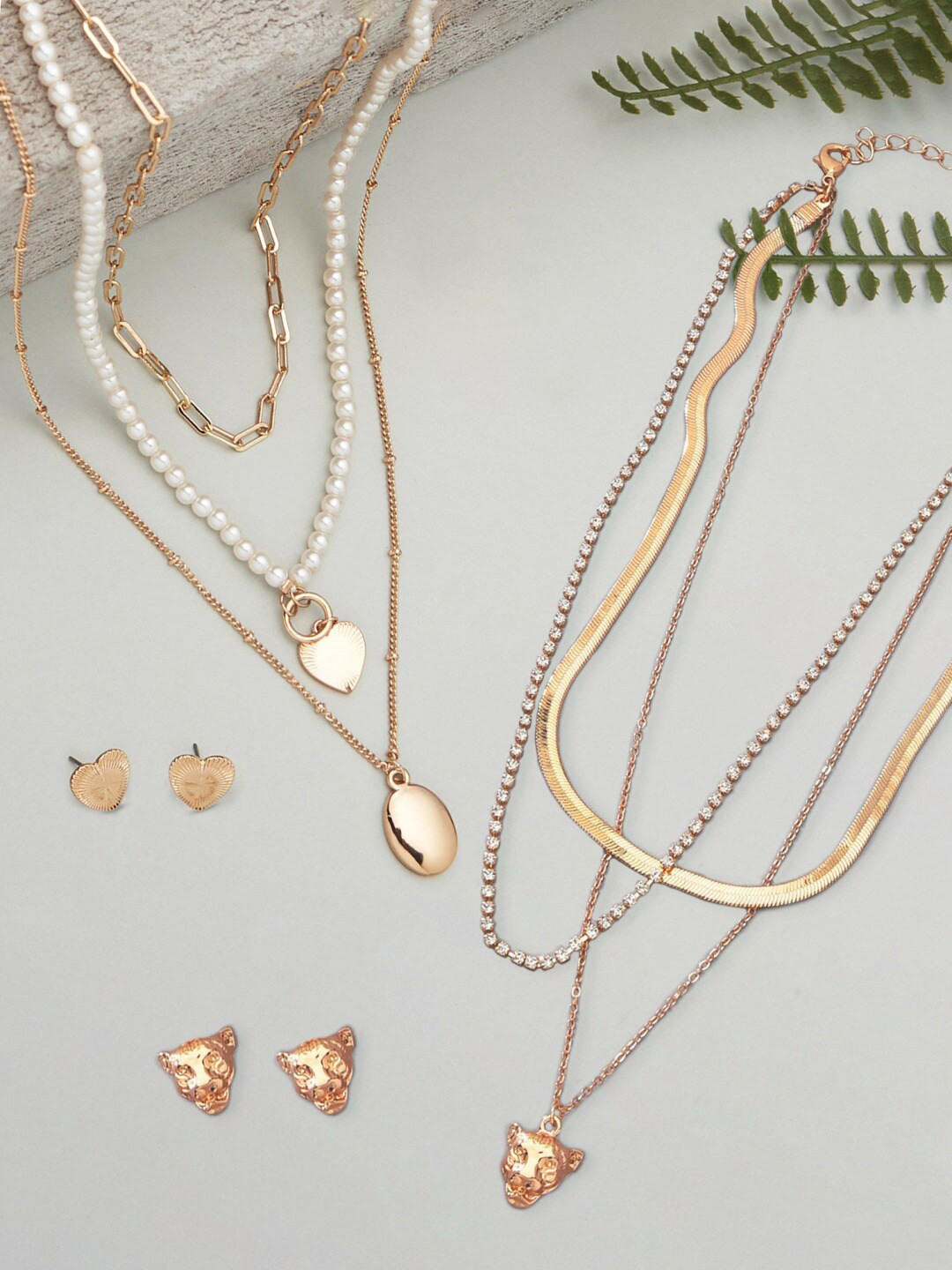 

AMI Women Set Of 2 Gold Tone Layered Contemporary Jewelry Set