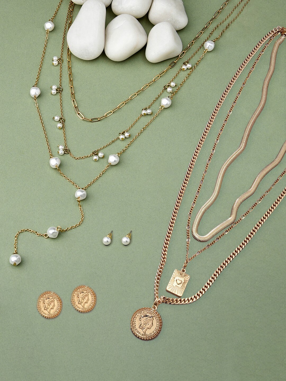 

AMI Set of 2 Gold Tone Contemporary Layered Chains & Earrings