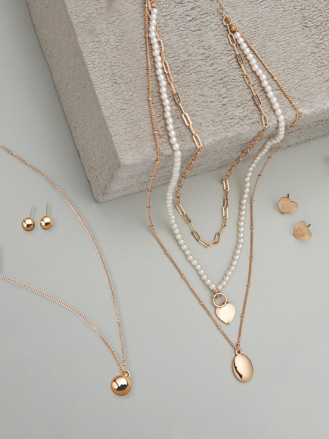

AMI Set Of 2 Gold-Toned Gold-Plated Layered Chain With Earrings