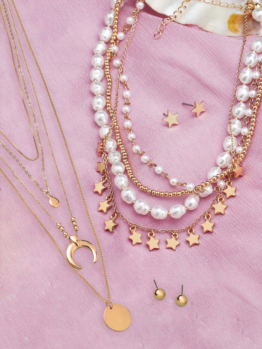 

AMI Set of 2 Gold Tone Contemporary Layered Chains & Earrings