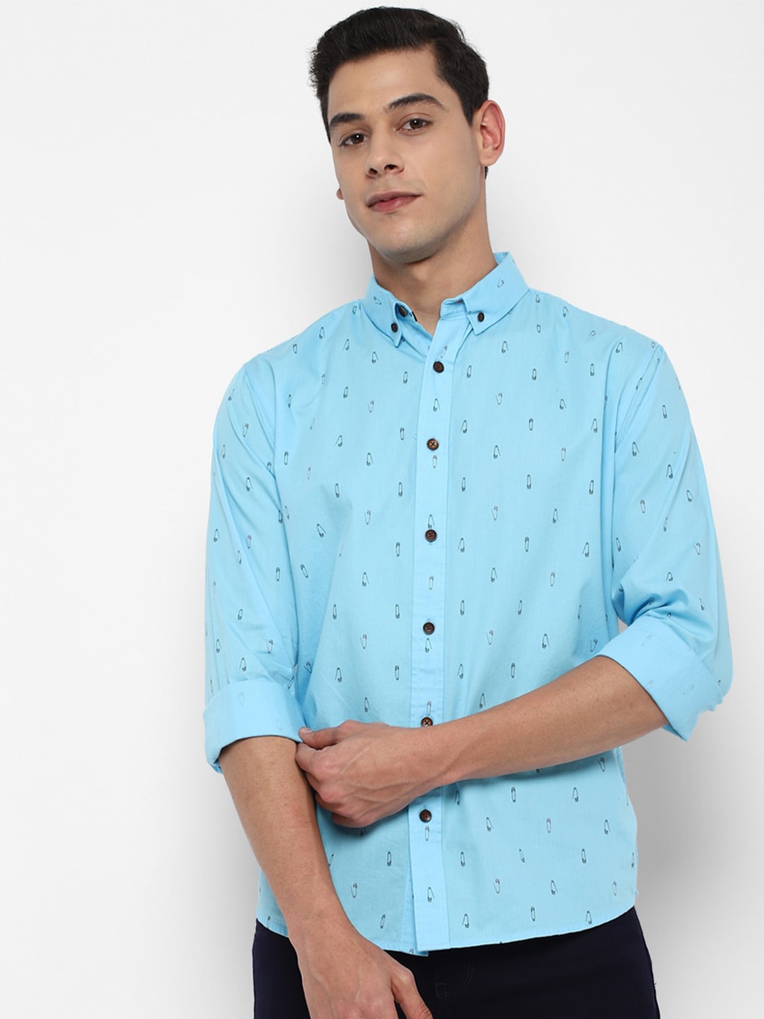 

FOREVER 21 Men Blue Printed Cotton Casual Shirt