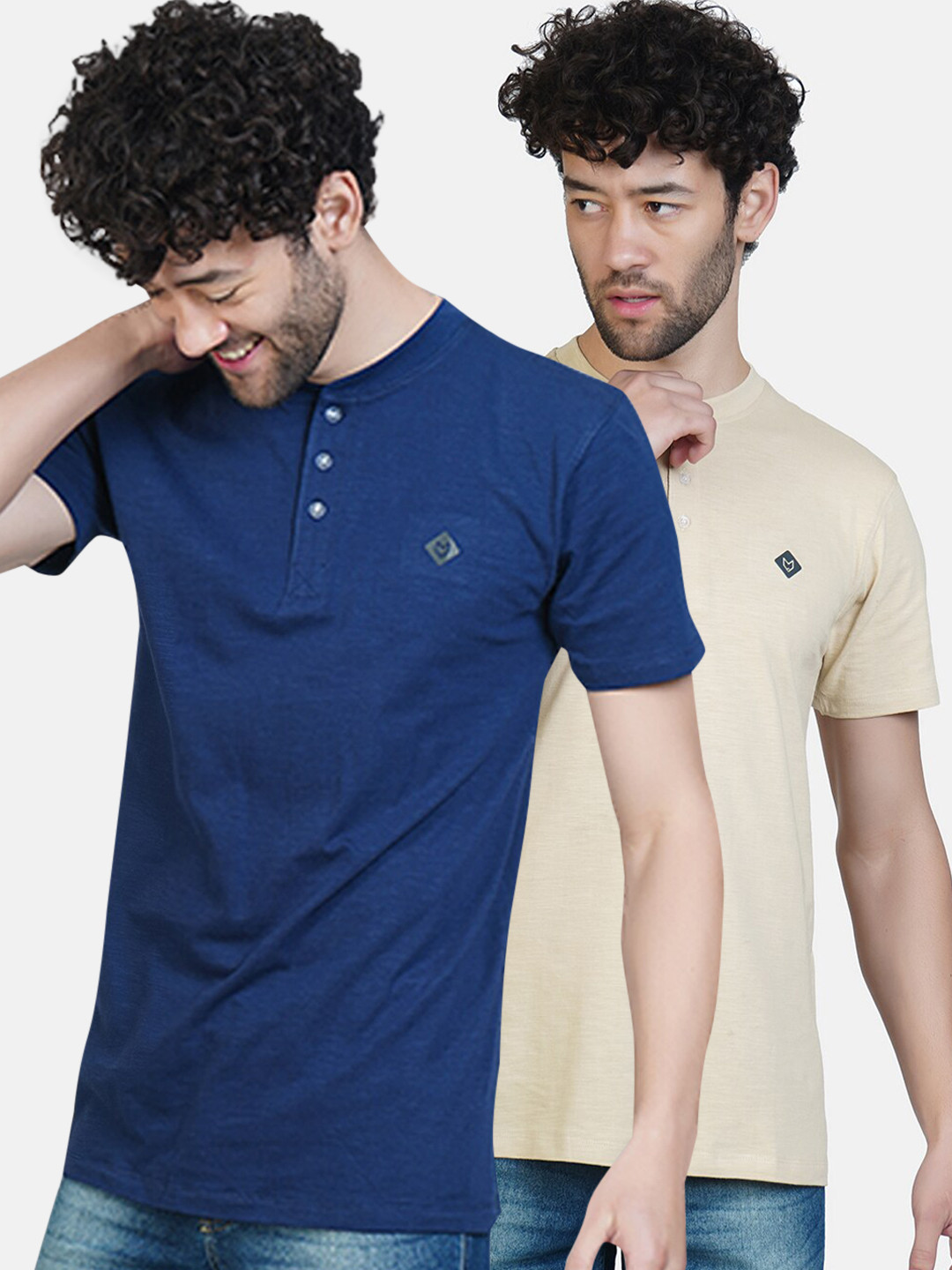 

Almo Wear Men Pack of 2 Navy Blue & Nude T-Shirts