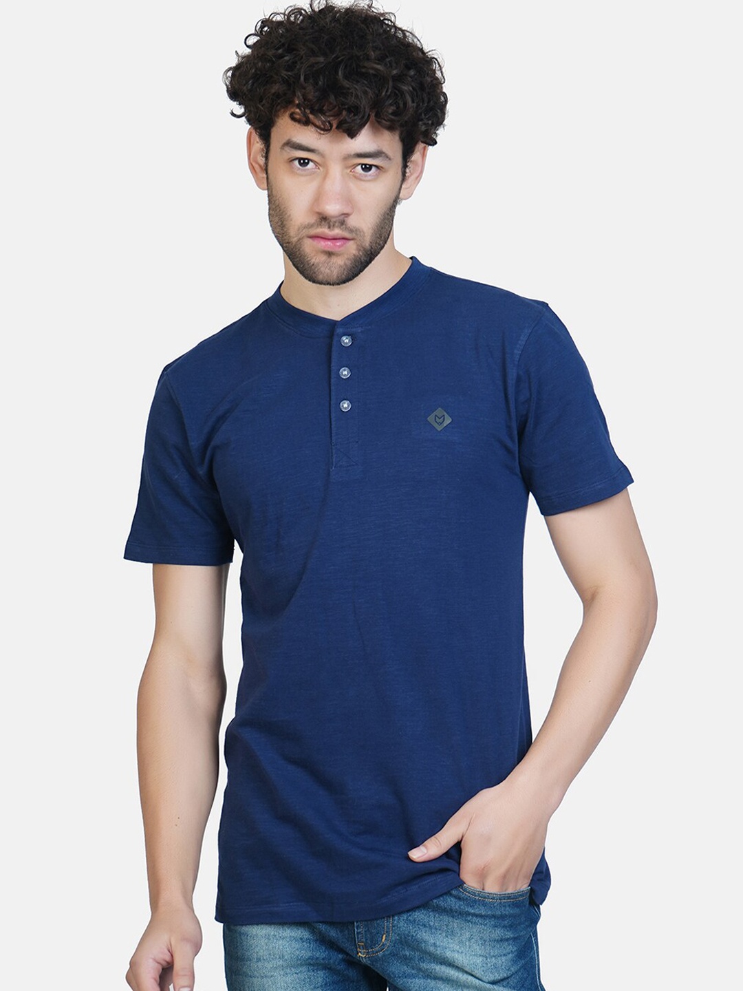 

Almo Wear Men Navy Blue Henley Neck T-shirt