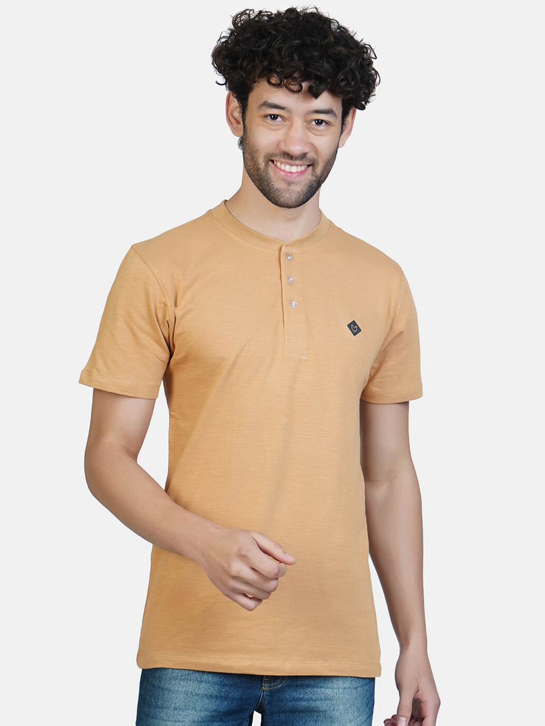 

Almo Wear Men Orange Henley Neck T-shirt