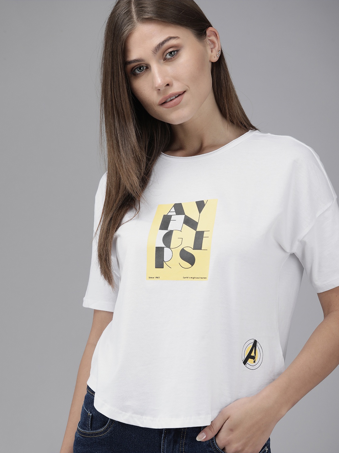 

Van Heusen Woman White Typography Printed Drop-Shoulder Sleeves Pure Cotton T-shirt