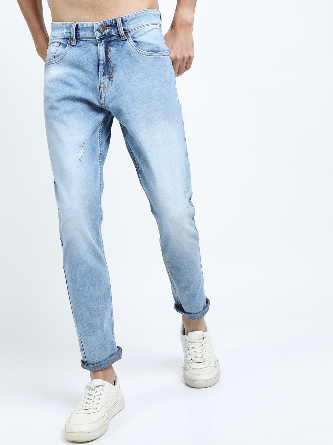 

HIGHLANDER Men Blue Tapered Fit Mildly Distressed Heavy Fade Stretchable Jeans