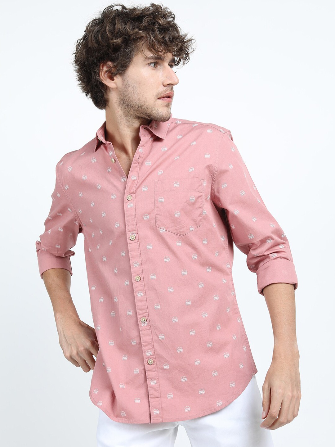 

HIGHLANDER Men Pink Slim Fit Printed Cotton Casual Shirt