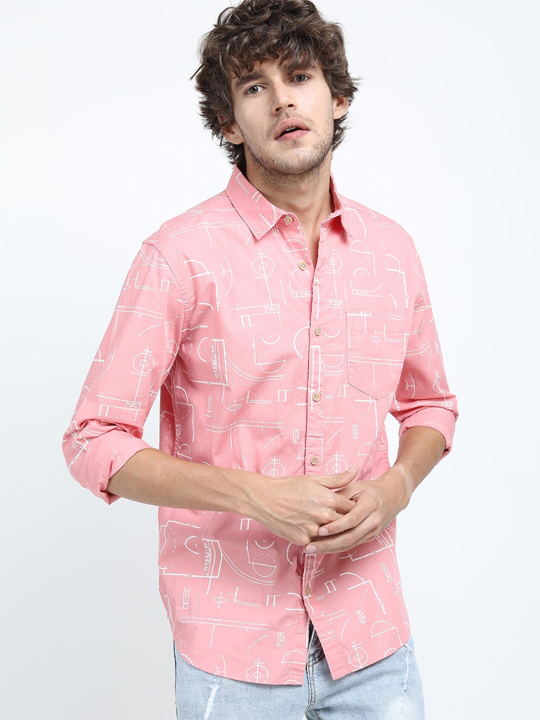 

HIGHLANDER Men Pink Slim Fit Printed Casual Shirt