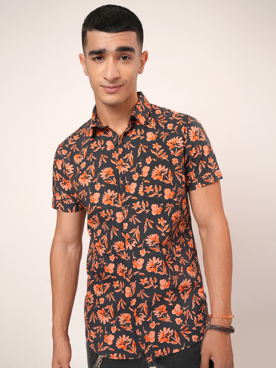

HIGHLANDER Men Grey Slim Fit Floral Printed Casual Shirt