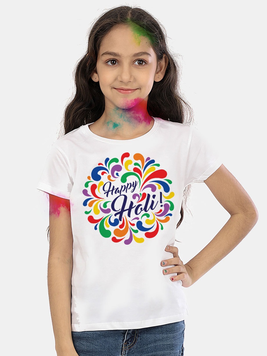

BONKIDS Girls White Printed Cotton T-shirt