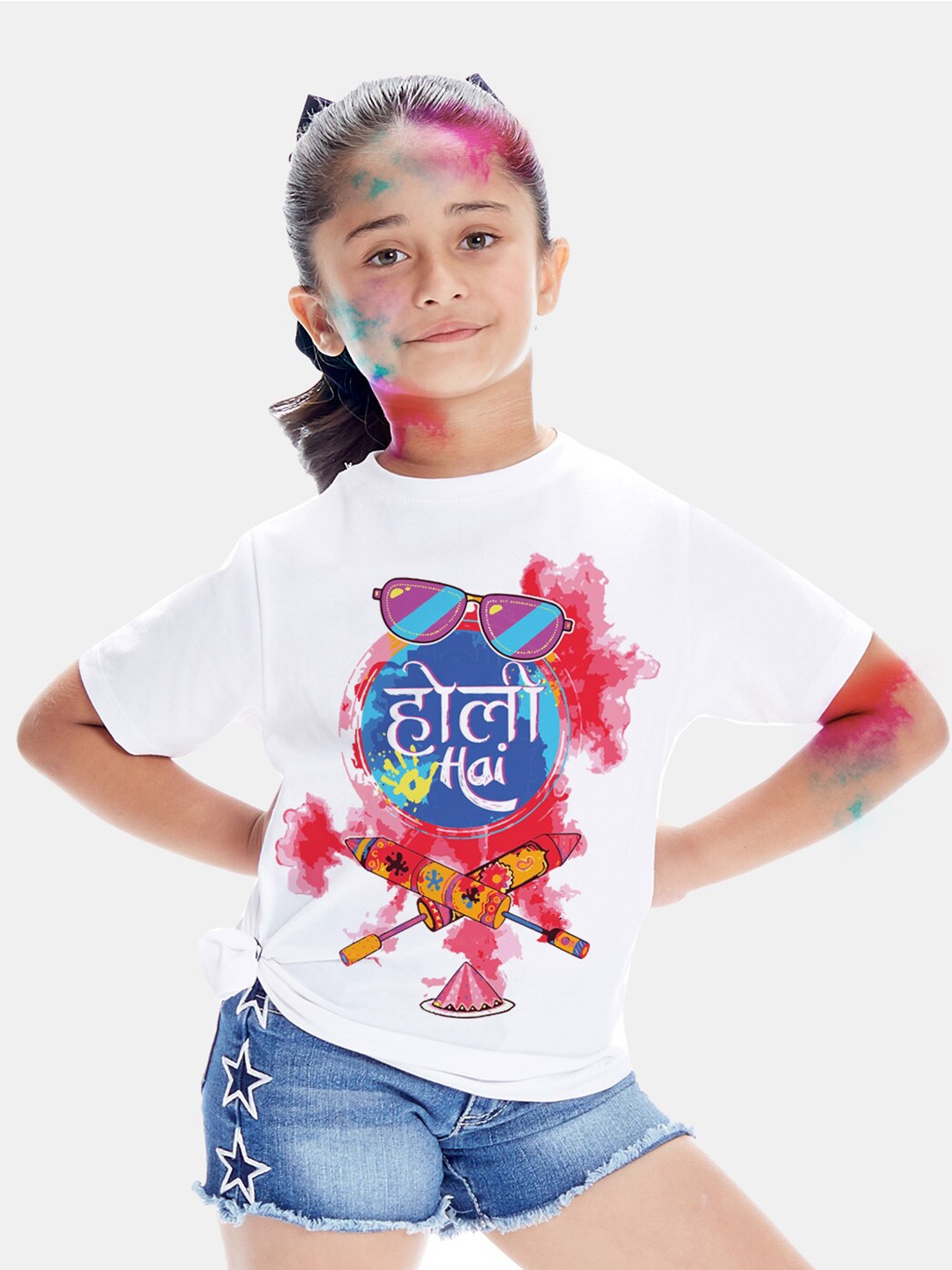 

BONKIDS Girls White Printed T-shirt