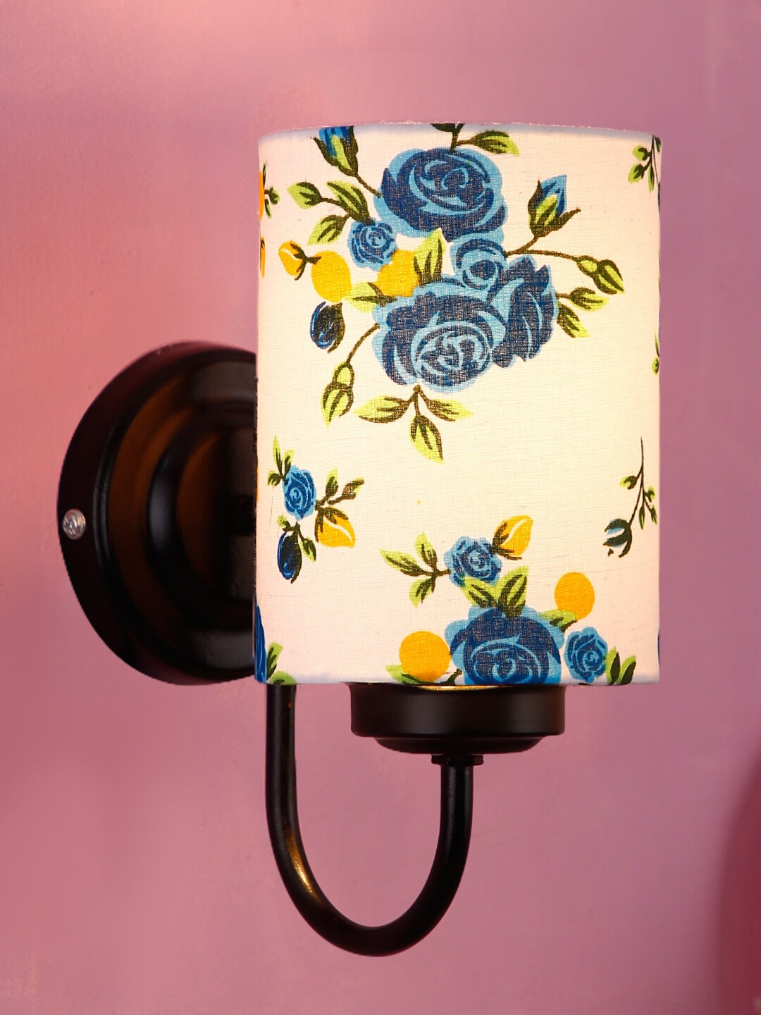 

Devansh Off-White & Blue Cotton Wall Mounted Lamp with Black Base