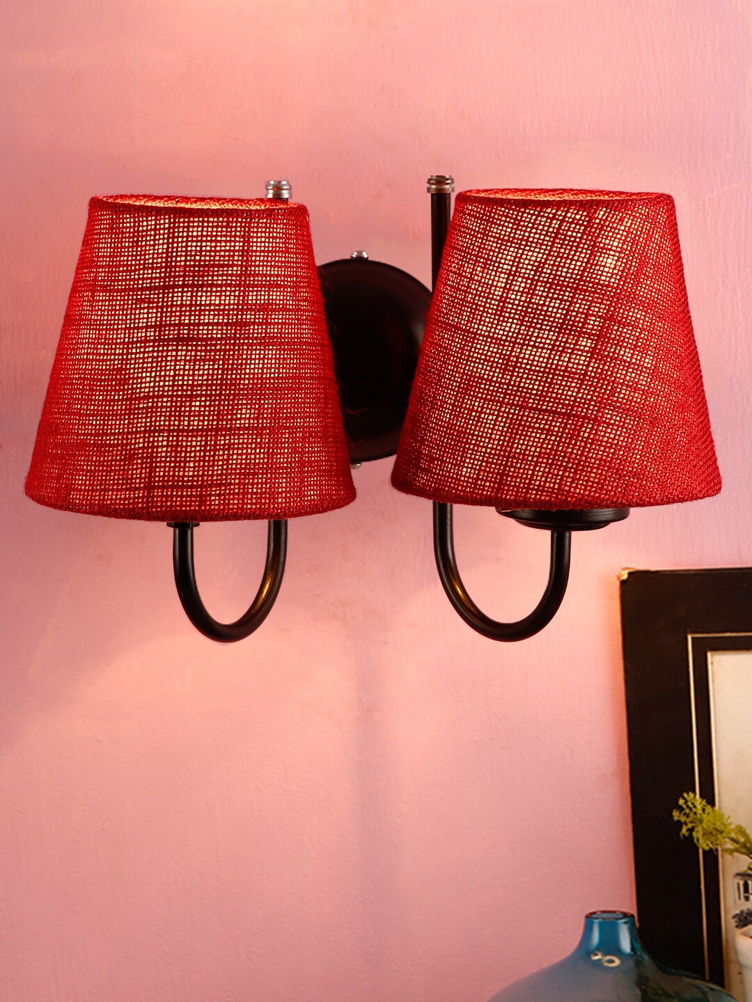 

Devansh Maroon Jute Conical Double Wall Mounted Lamp With Black Base