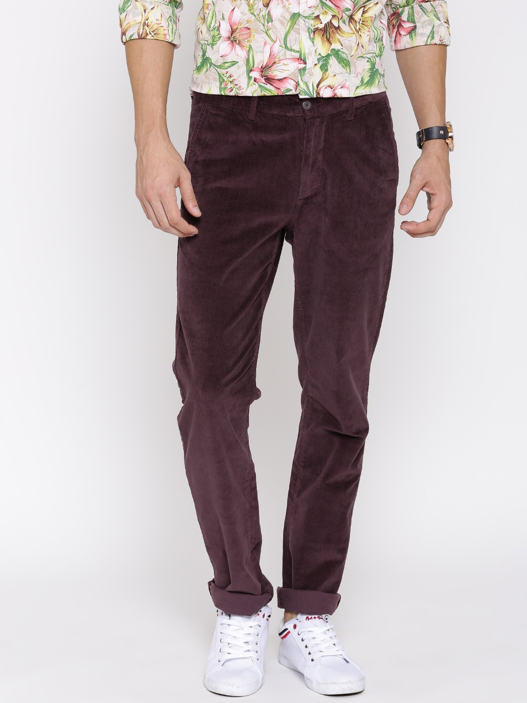 

U.S. Polo Assn. Men Burgundy Slim Fit Corduroy Trousers