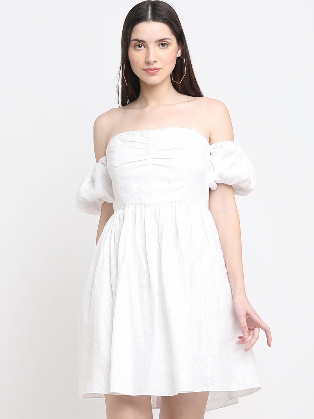 

ewoke White Off-Shoulder Linen Dress