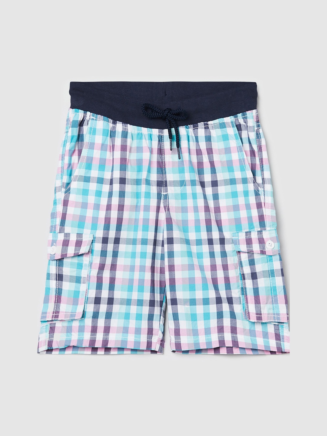 

max Boys Multicoloured Checked Shorts, Sea green