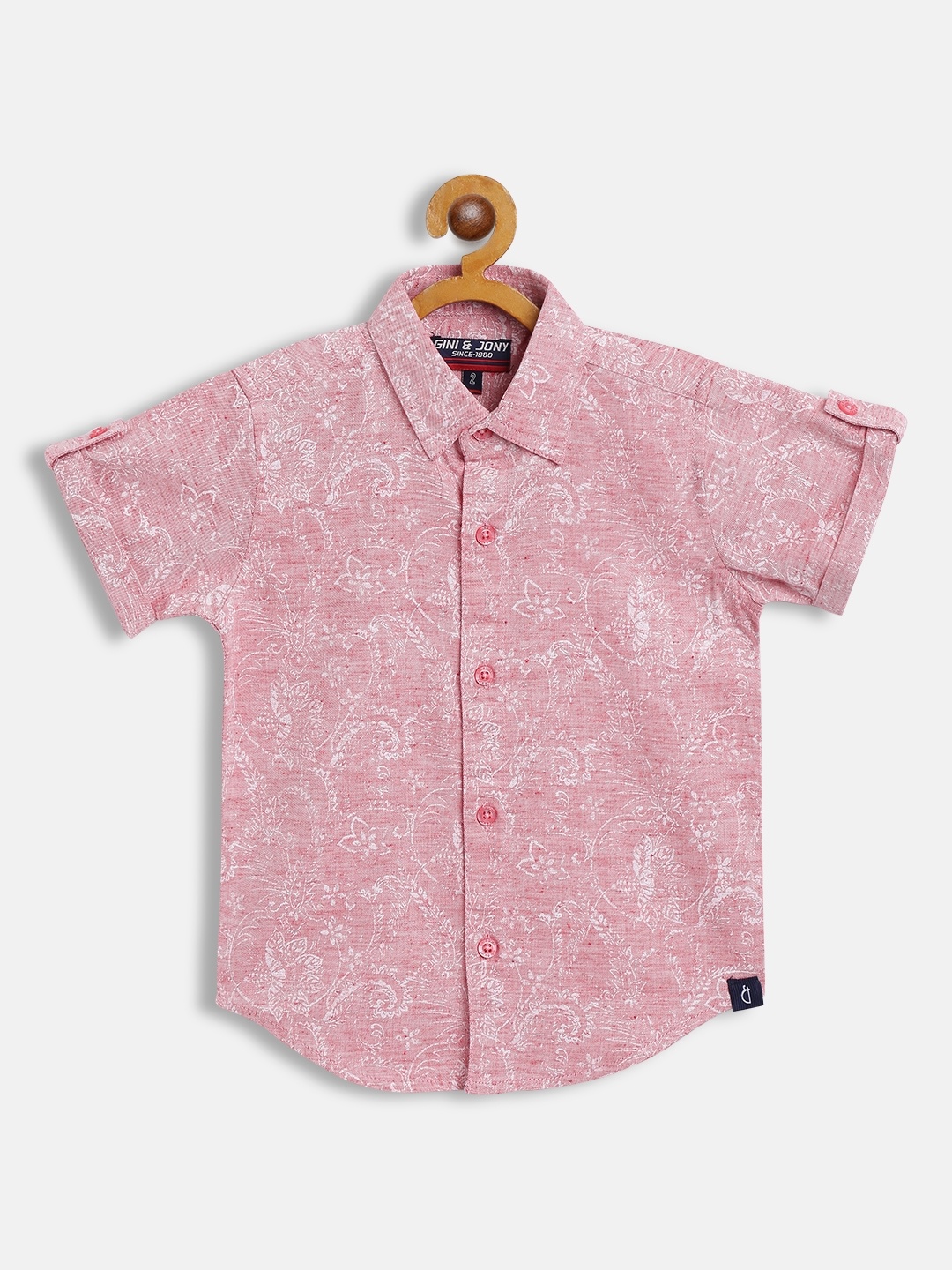 

Gini and Jony Boys Pink & White Ethnic Motif Print Cotton Casual Shirt