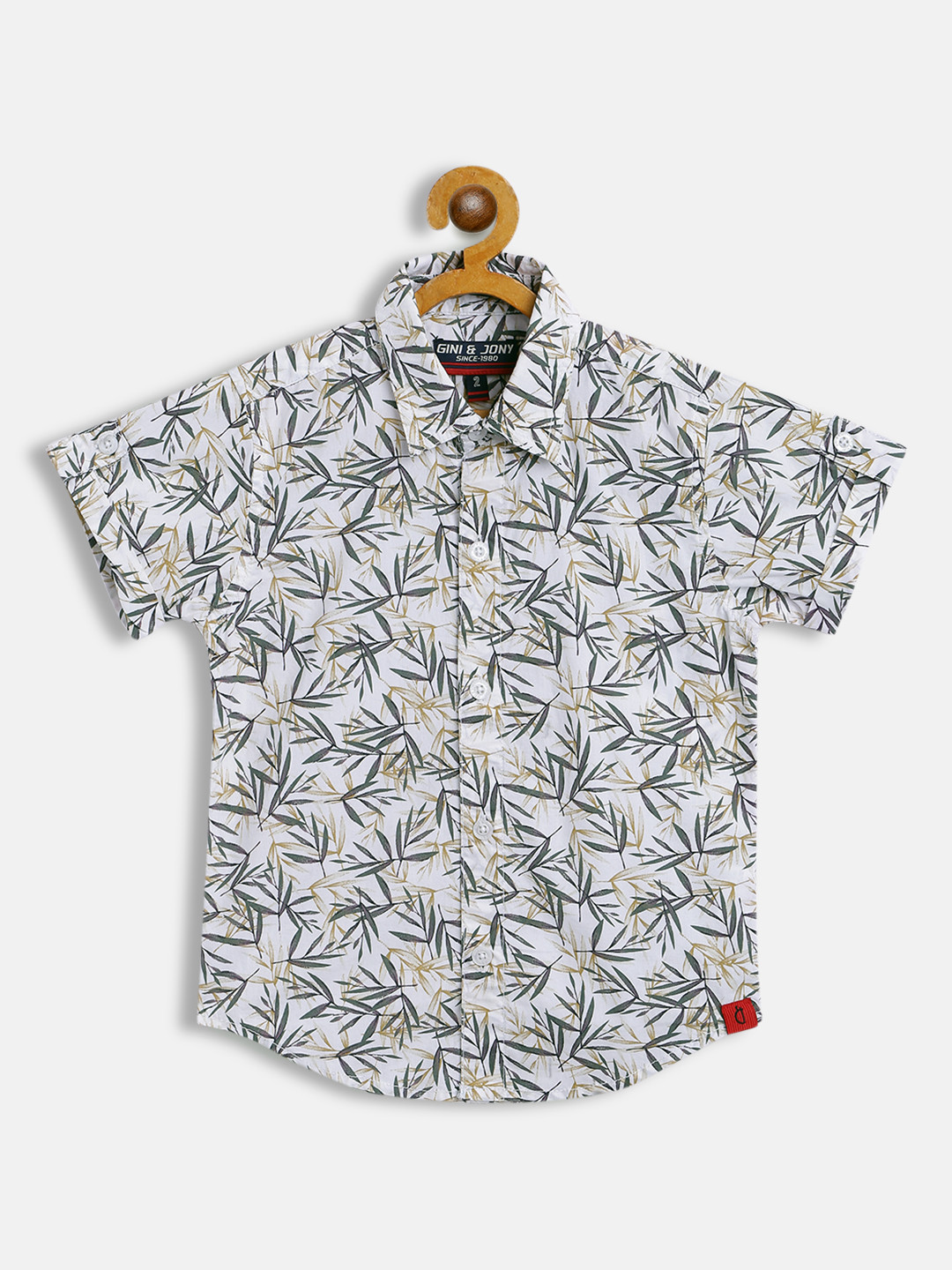 

Gini and Jony Infant Boys White & Green Tropical Printed Cotton Casual Shirt