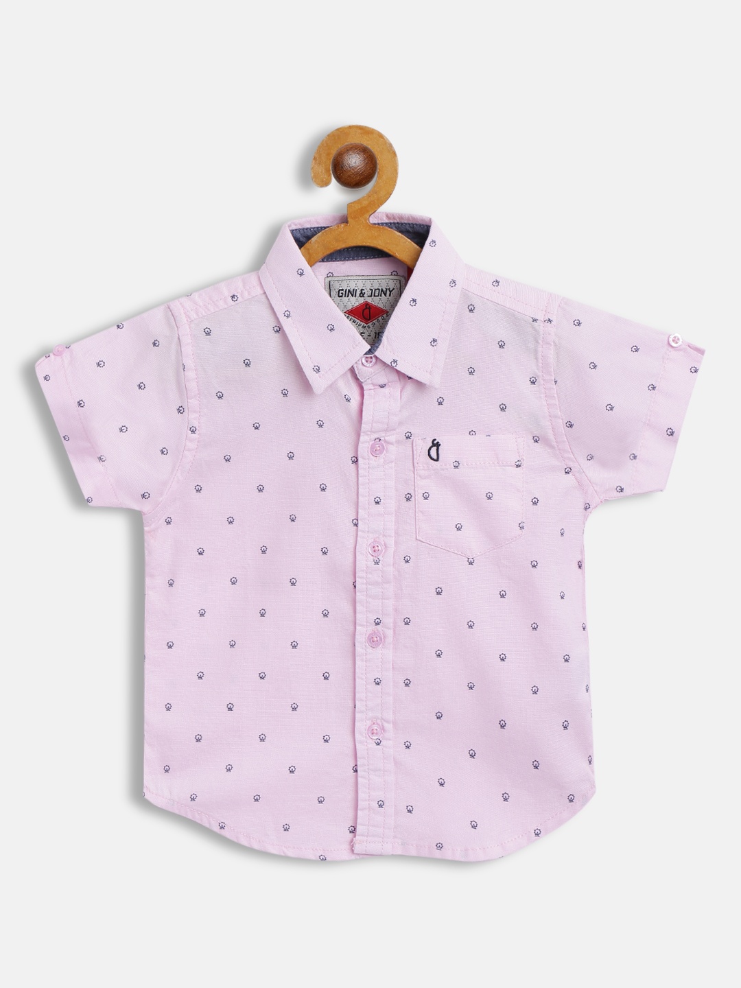 

Gini and Jony Infant Boys Pink & Navy Blue Printed Cotton Casual Shirt