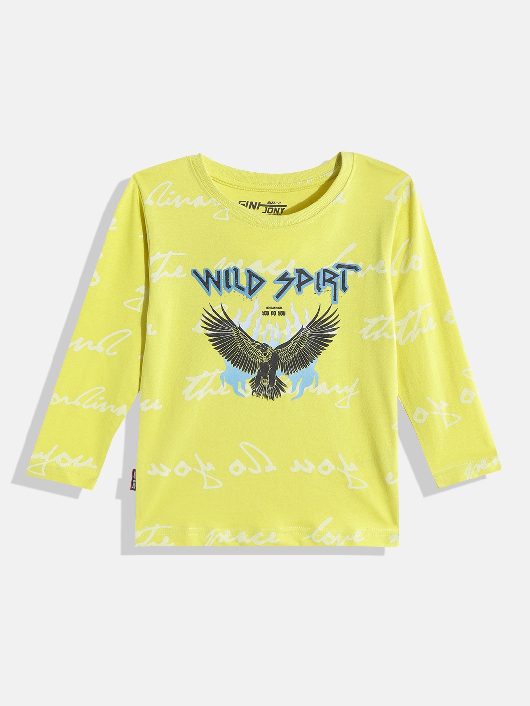 

Gini and Jony Boys Lime Green & Black Printed Pure Cotton T-shirt