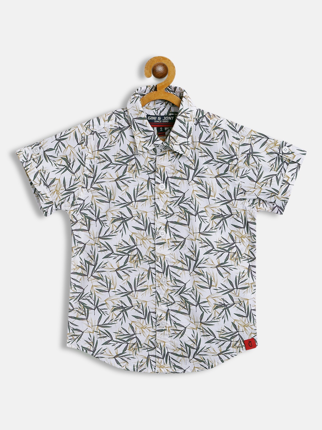 

Gini and Jony Infant Boys White & Green Tropical Printed Cotton Casual Shirt