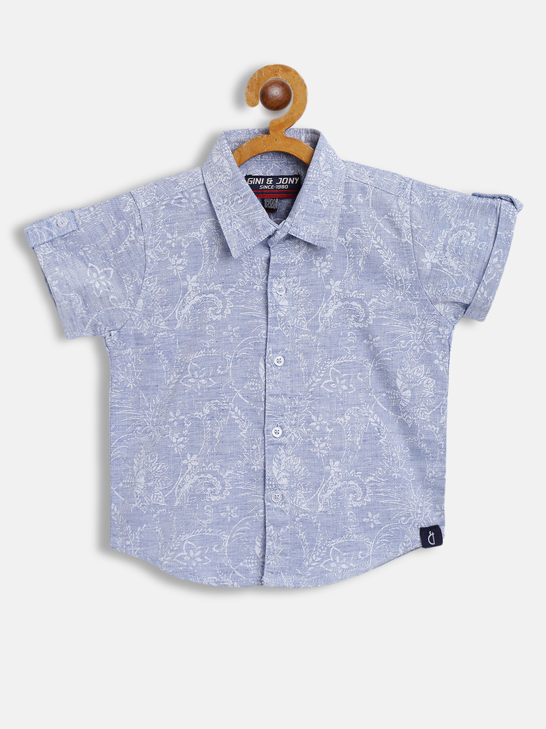 

Gini and Jony Boys Blue & White Ethnic Motif Printed Cotton Casual Shirt