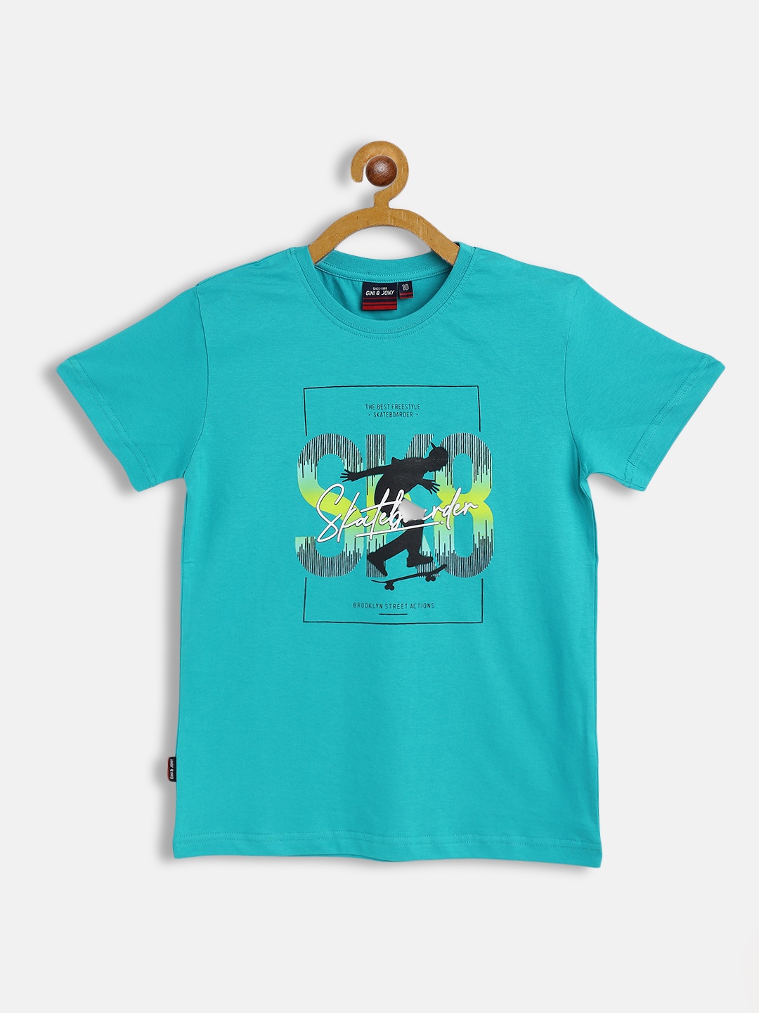 

Gini and Jony Boys Turquoise Blue & Black Cotton Printed T-shirt