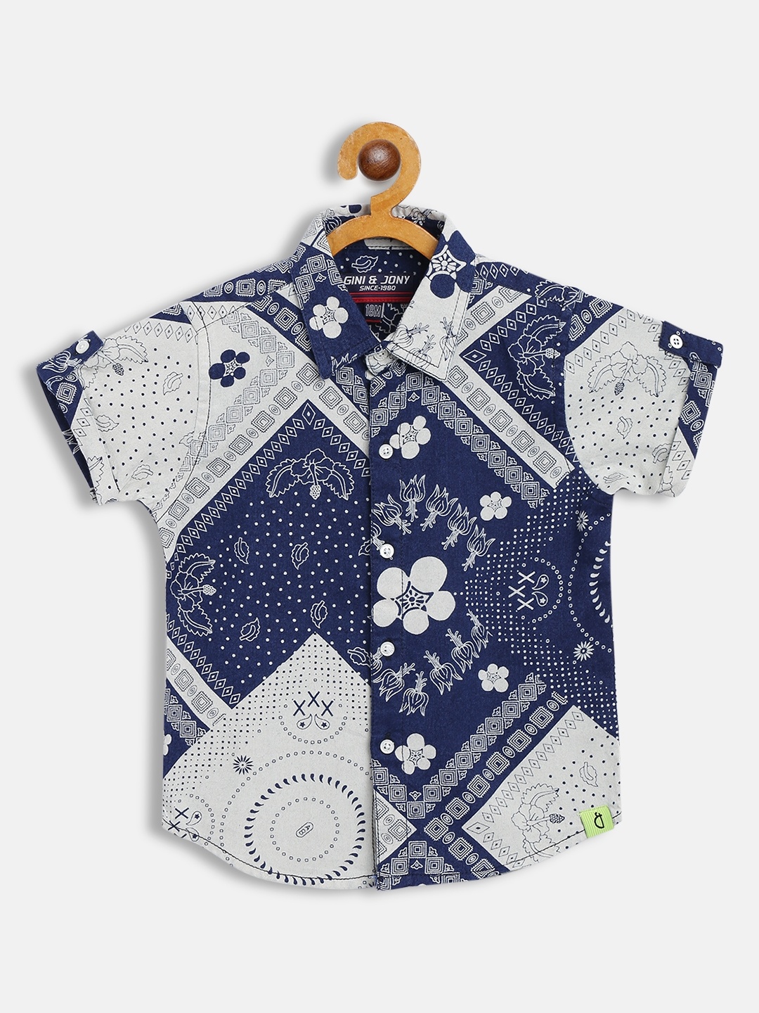 

Gini and Jony Infant Boys Navy Blue & Off-White Printed Cotton Casual Shirt