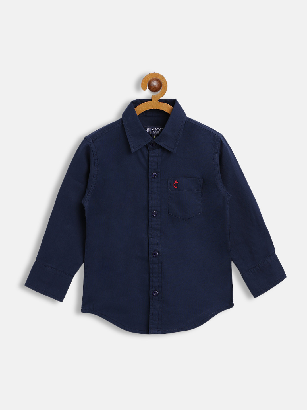 

Gini and Jony Infant Boys Navy Blue Solid Cotton Casual Shirt