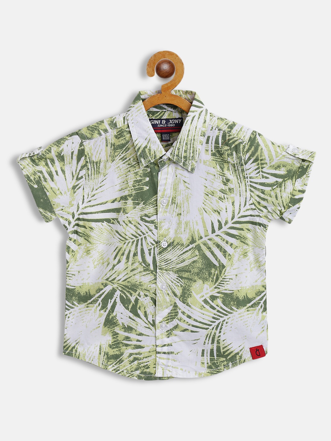 

Gini and Jony Boys White & Green Tropical Printed Cotton Casual Shirt
