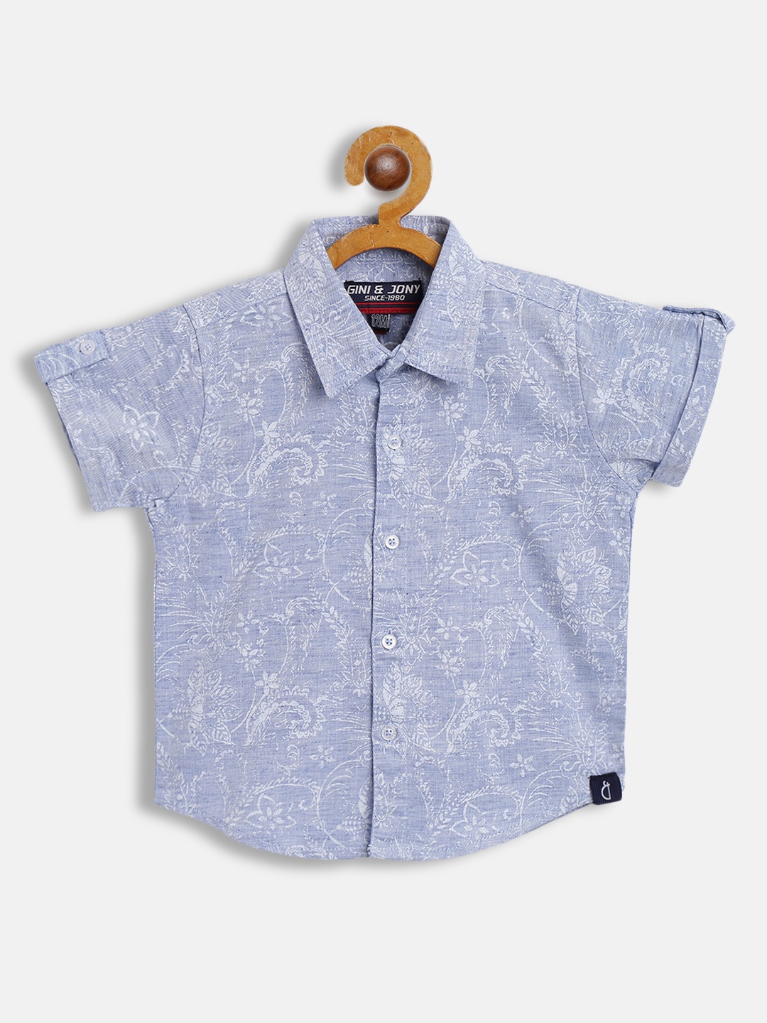 

Gini and Jony Infant Boys Blue & White Ethnic Motifs Printed Cotton Casual Shirt