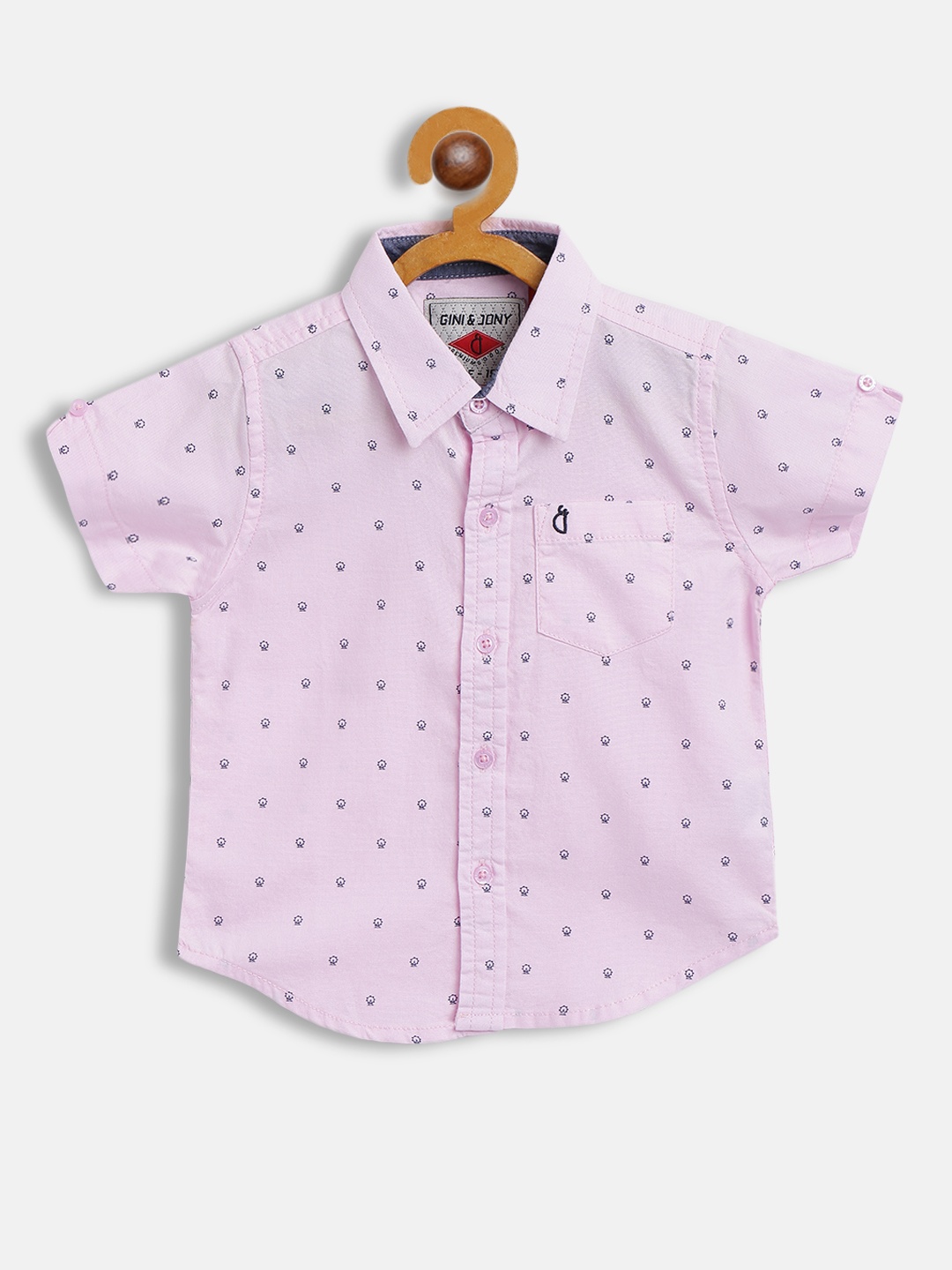 

Gini and Jony Boys Pink & Navy Blue Ditsy Conversational Printed Cotton Casual Shirt