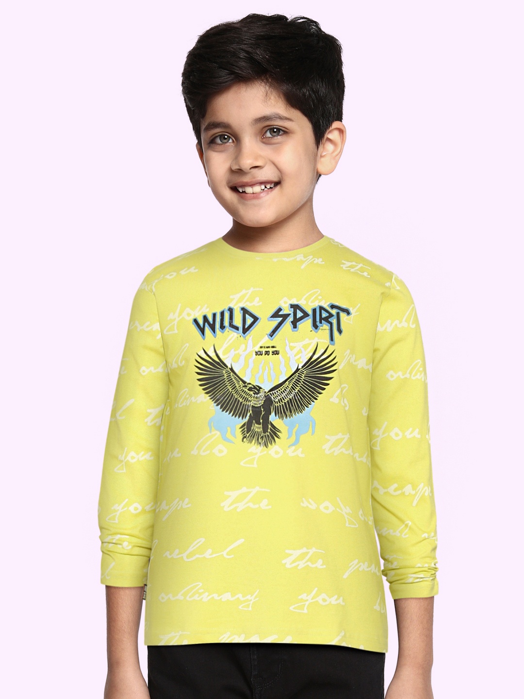 

Gini and Jony Boys Lime Green & Black Printed Pure Cotton T-shirt