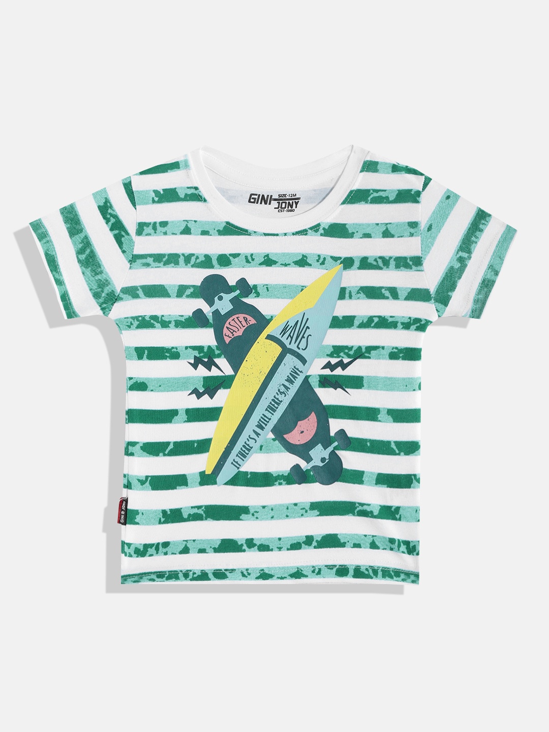 

Gini and Jony Boys Green & White Striped T-shirt