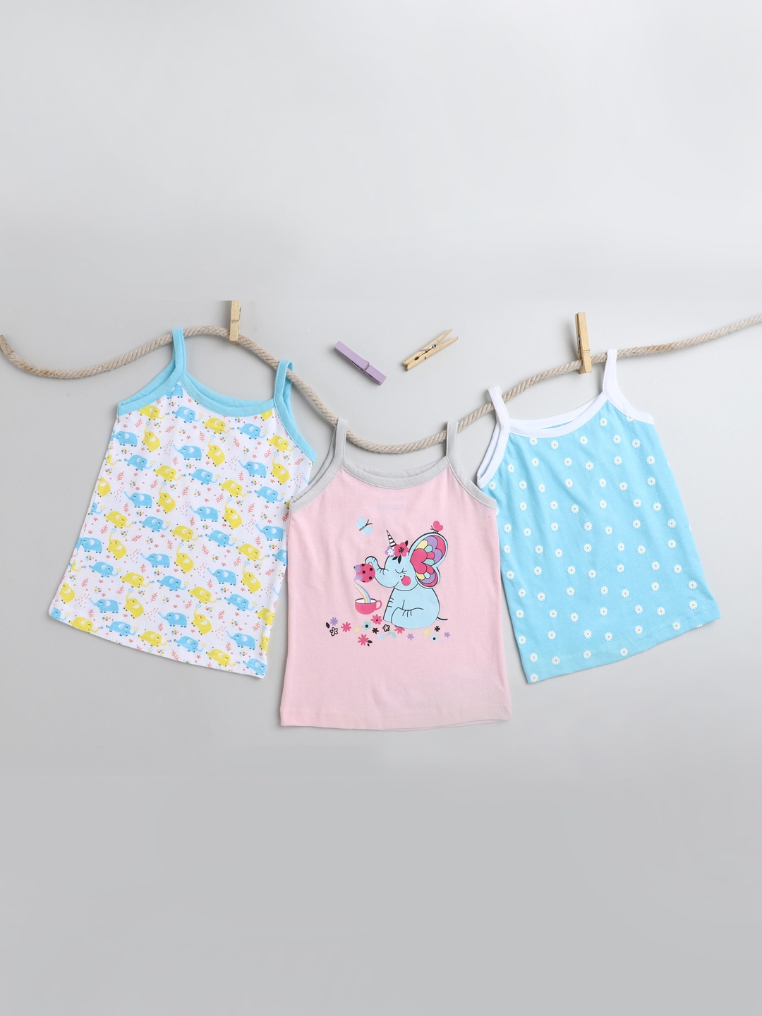 

BUMZEE Girls Pack Of 3 Printed Cotton Camisoles, Pink