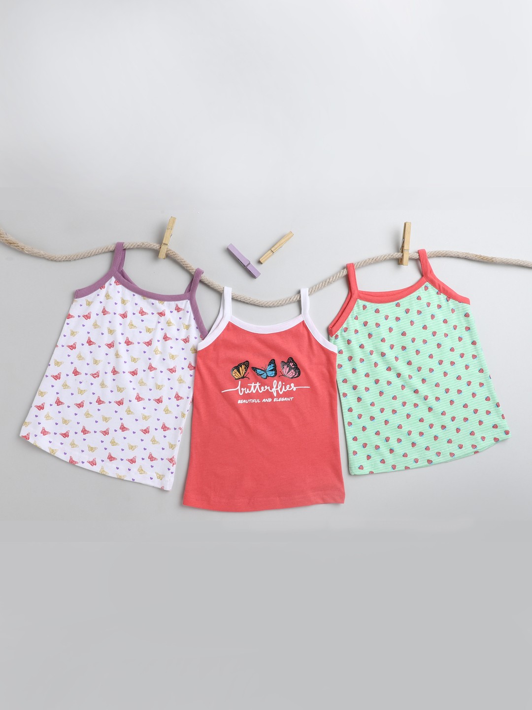 

BUMZEE Girls Pack Of 3 Printed Cotton Camisoles, Coral
